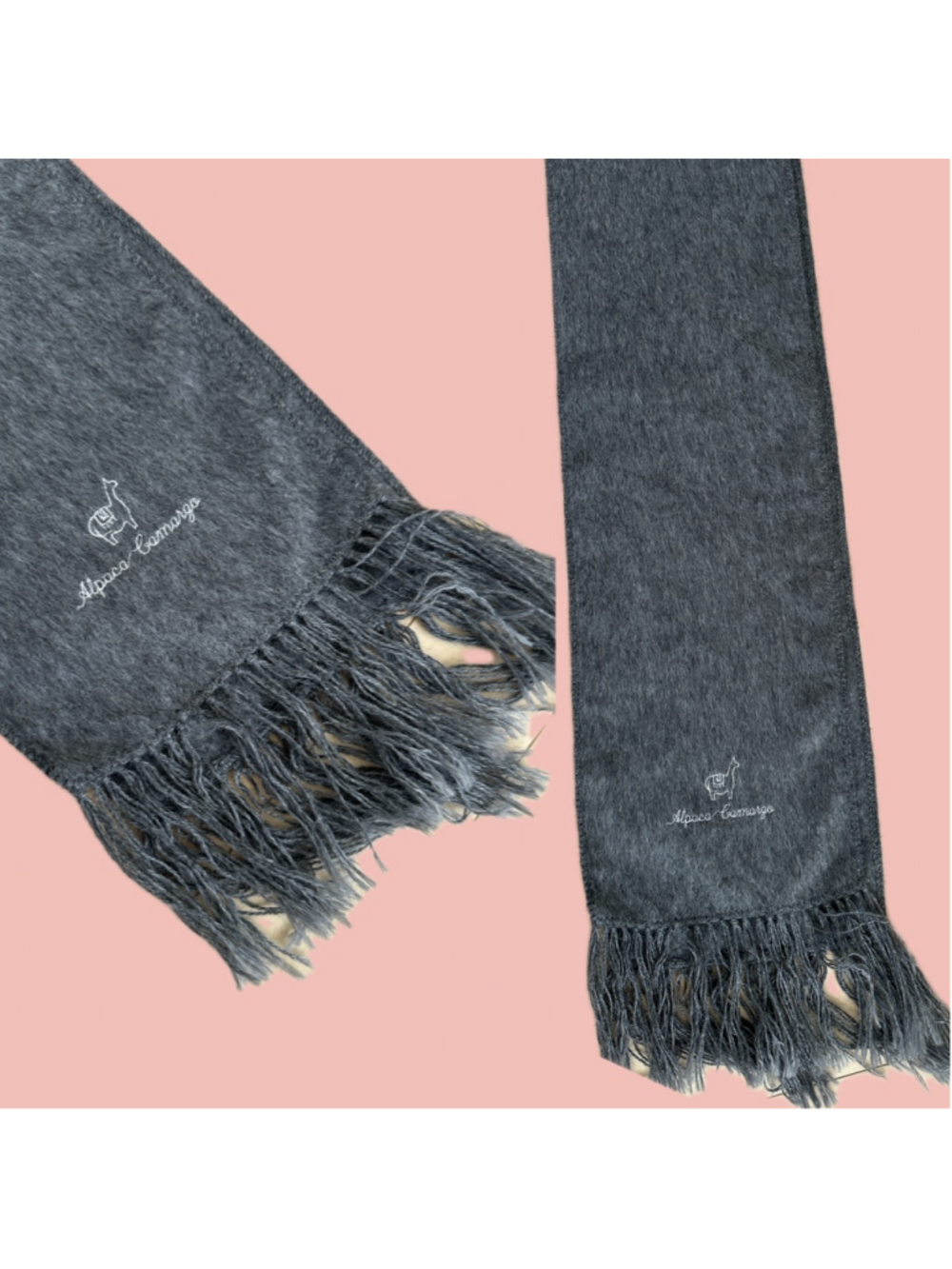 Alpaca Camargo Grey Alpaca Wool Fringe Scarf Fuzzy Soft